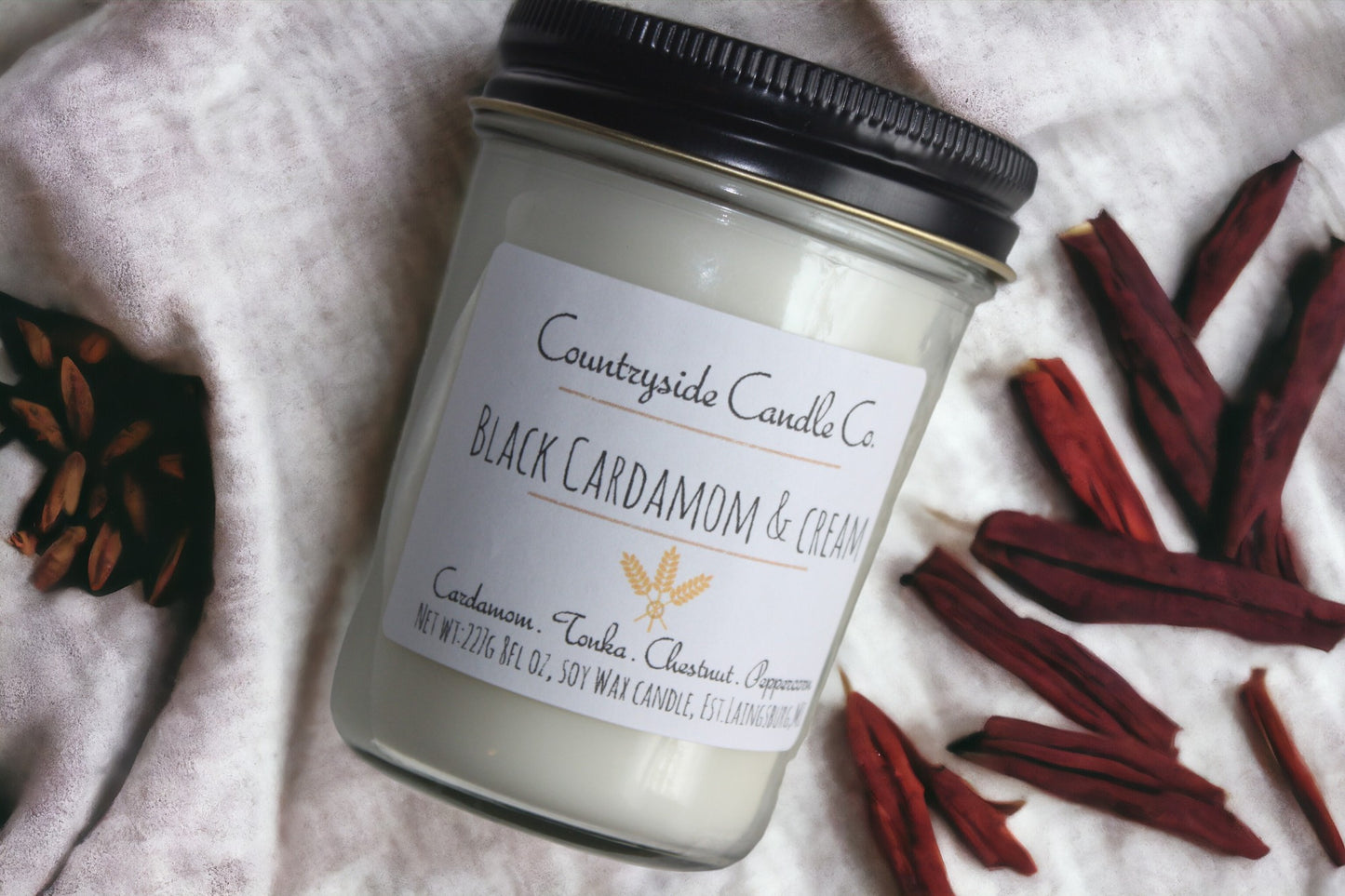8oz Black Cardamom & Cream Soy Candle